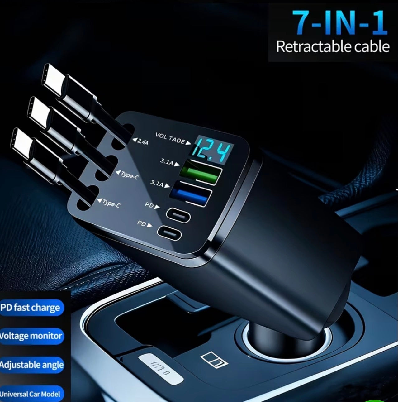7-in-1 FAST CHARGING MOBILE PHONE CHARGER Car Charger