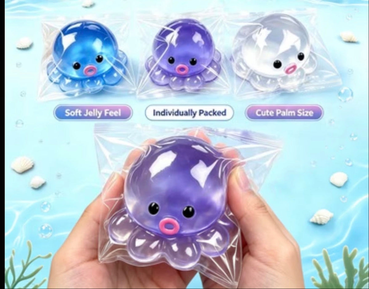 TABA JELLY OCTOPUS SQUISHES IN THEIR PLASTIC - BLUE, PURPLE OR CLEAR YOUR CHOICE sensory toy