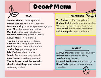 Decaf Menu