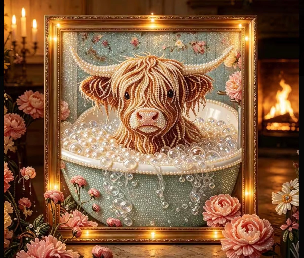 BATH TIME HIGHLAND HEIFER PEARL DIAMOND ART CRAFTING KIT |
