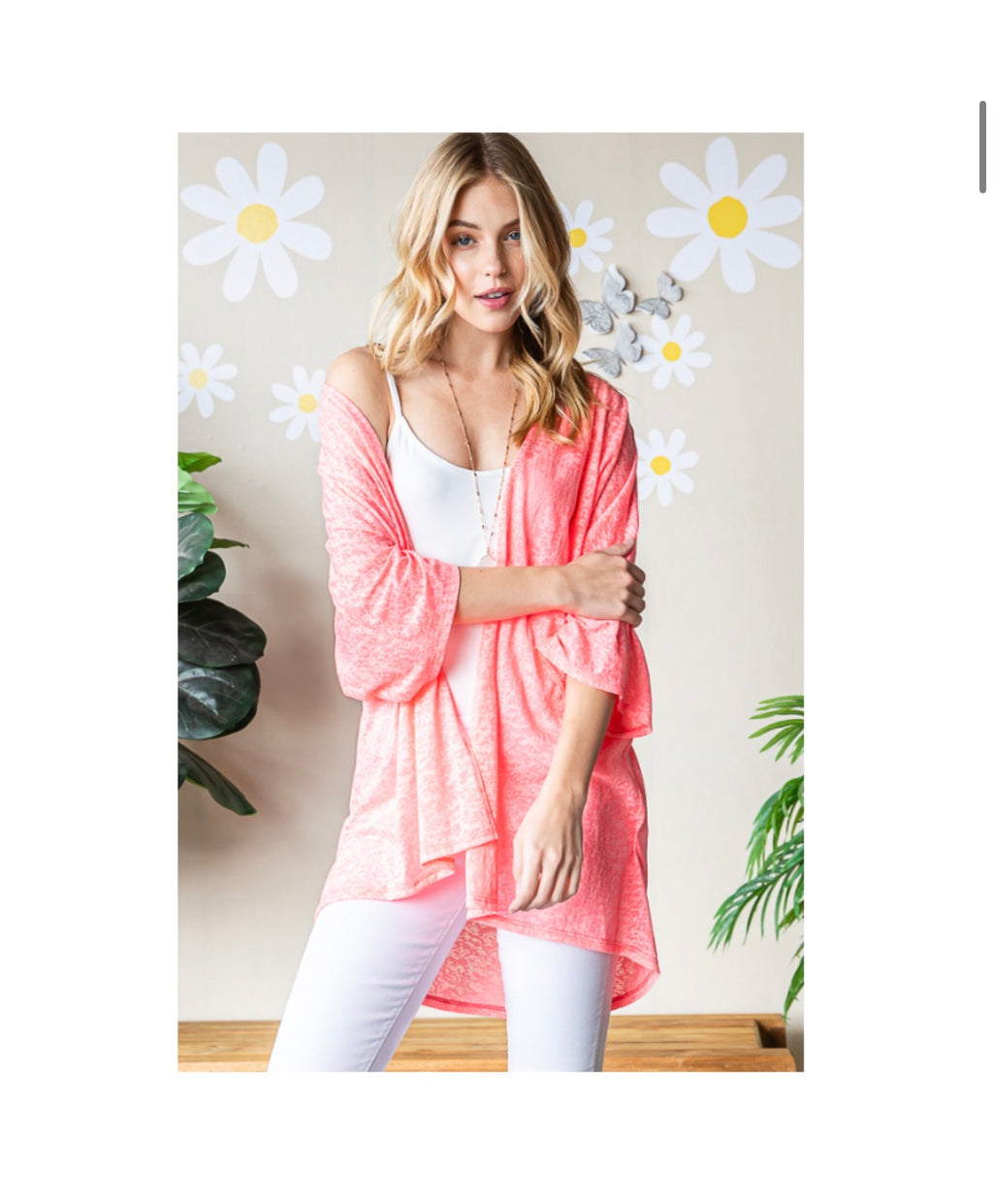 CORAL 3/4 SLEEVE BURNOUT CARDIGAN Cardigan