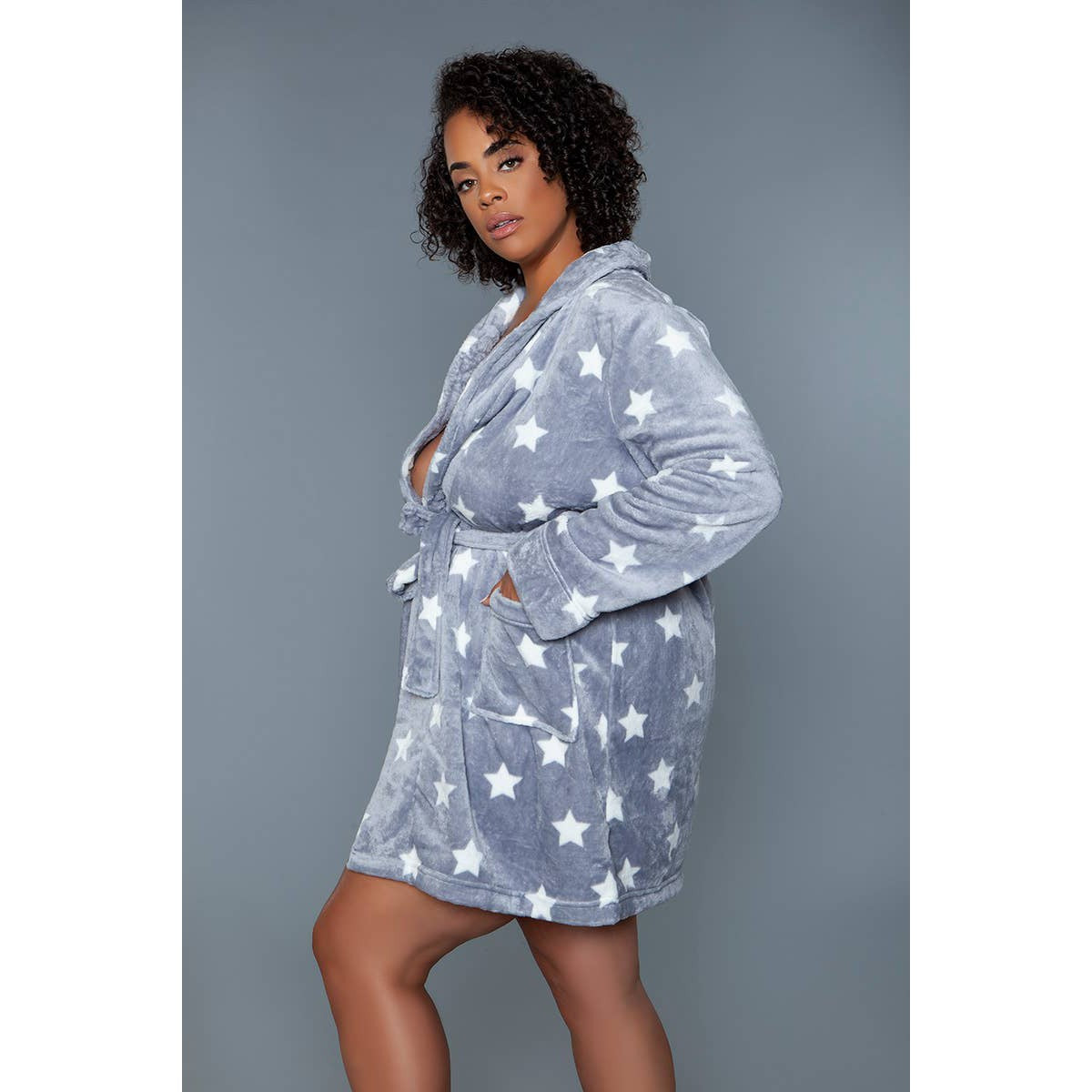 Kaylee Robe in Dark Grey & White Star Print