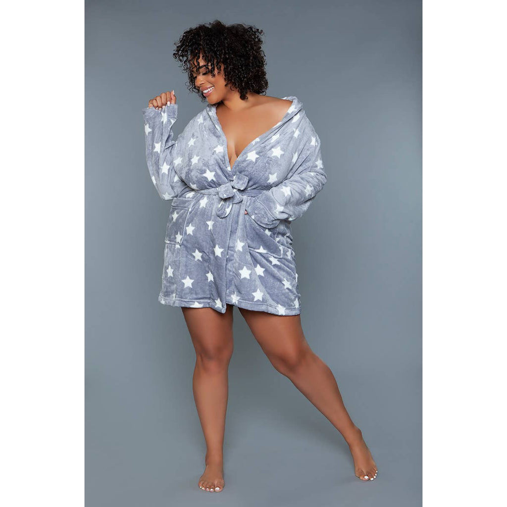 Kaylee Robe in Dark Grey & White Star Print