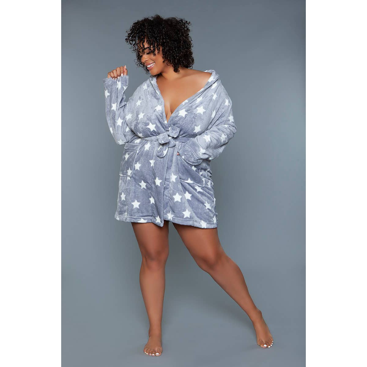 Kaylee Robe in Dark Grey & White Star Print