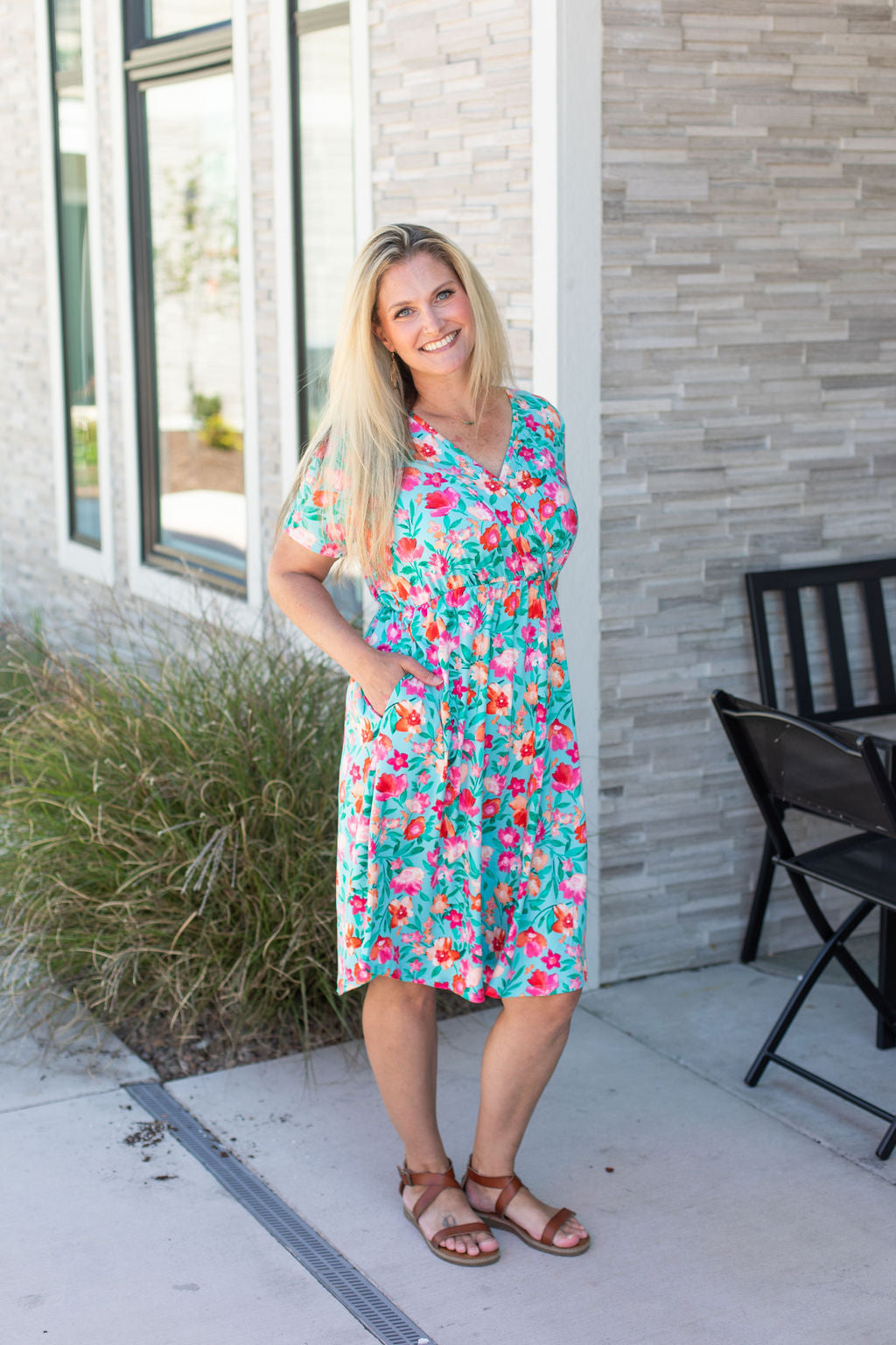 IN STOCK Tinley Dress - Aqua and Pink Floral FINAL SALE