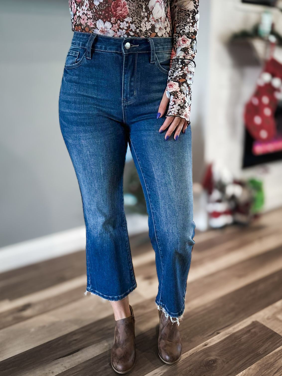 High Rise Cropped Flared Denim