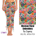 Mexican Floral Embroidery Side Tie Capris