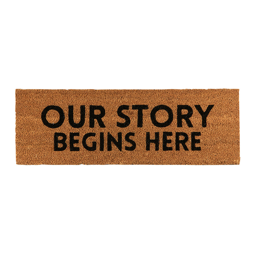 OUR STORY BEGINS HERE DOOR MAT