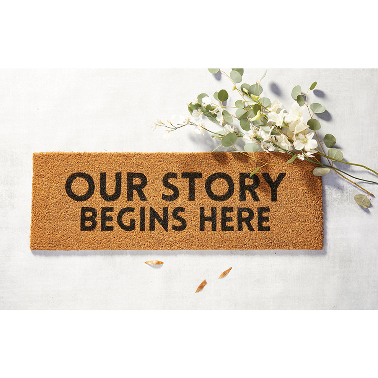 OUR STORY BEGINS HERE DOOR MAT
