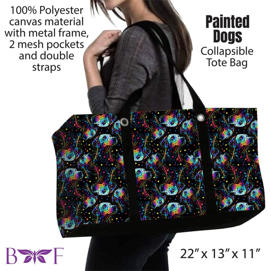 Painted Dogs Tote with 2 inside mesh pockets