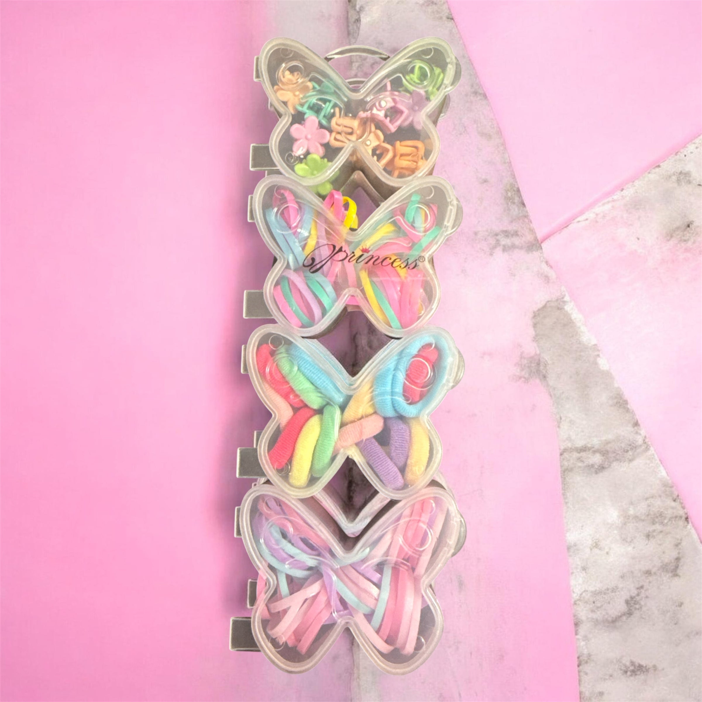 BUTTERFLY HAIR ACCESSORY STORAGE - INCLUDES A BONUS OF HAIR ACCESSORIES