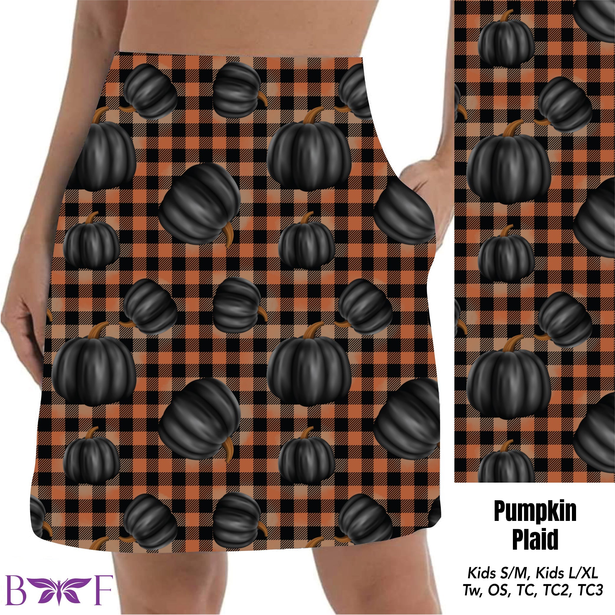 Pumpkin Plaid # 1 skorts with pockets