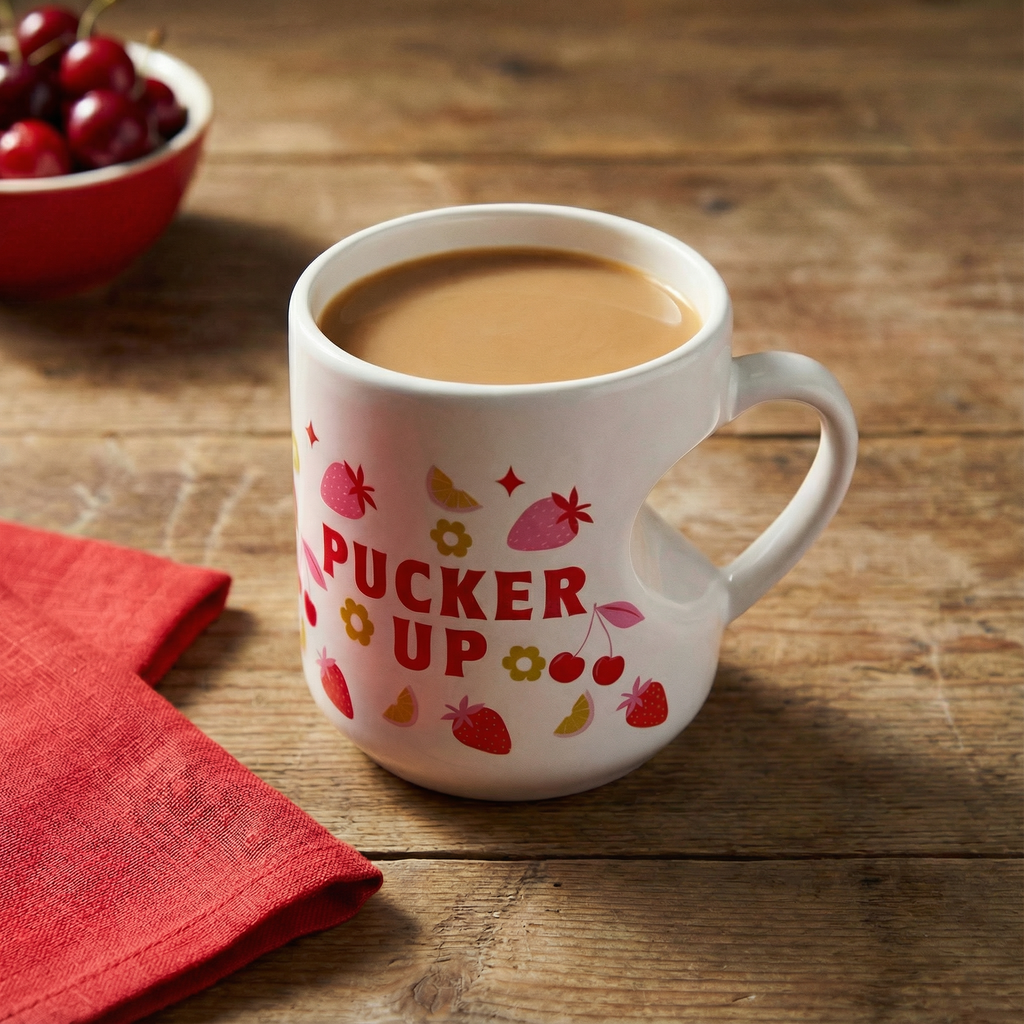 ROMANCE PUCKER UP HEART SHAPED MUG 12OZ