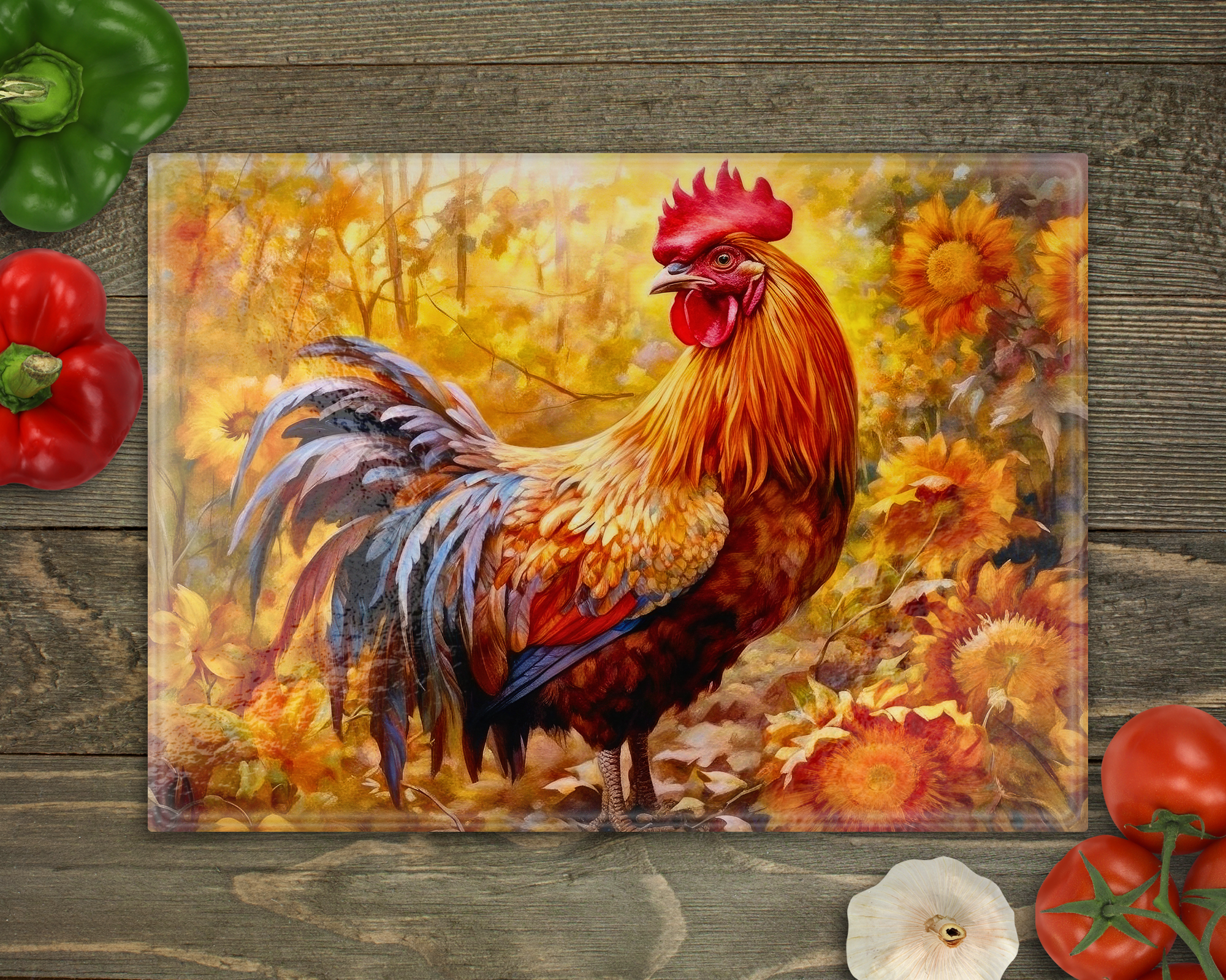 Rooster Fall Glass Cutting Board cutting board
