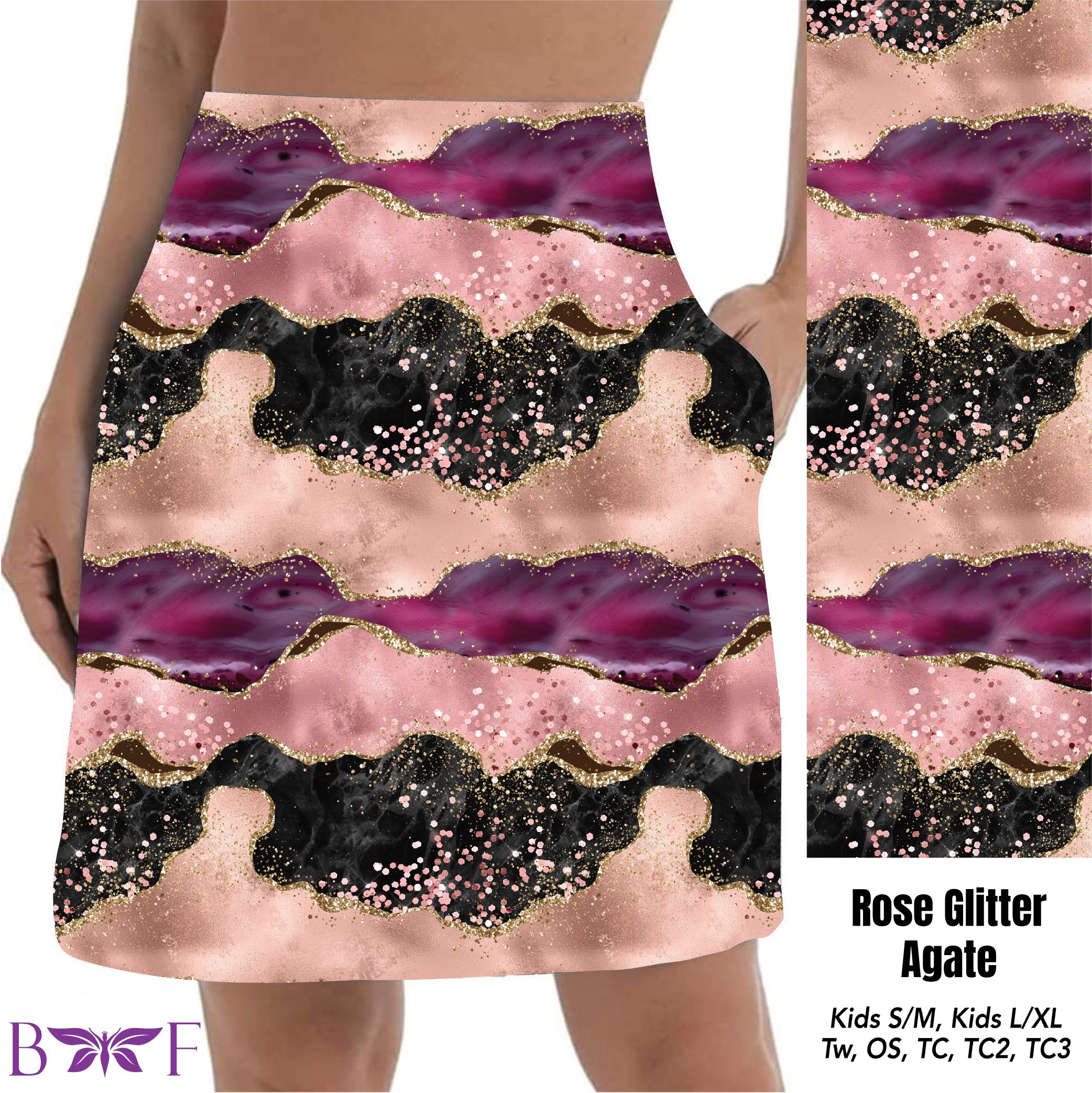 Rose Glitter Agate capris with pockets and skorts