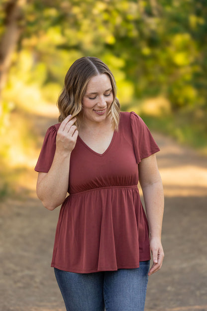 IN STOCK Emery Ruffle Top - Marsala | Women's Blouse