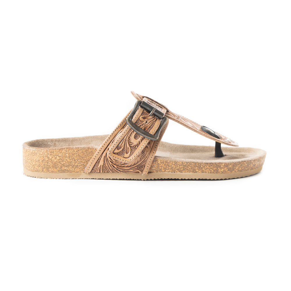 MYRA BALINDA RIDGE HAND-TOOLED LEATHER T-STRAP FLATS - WESTERN EMBOSSED Shoes