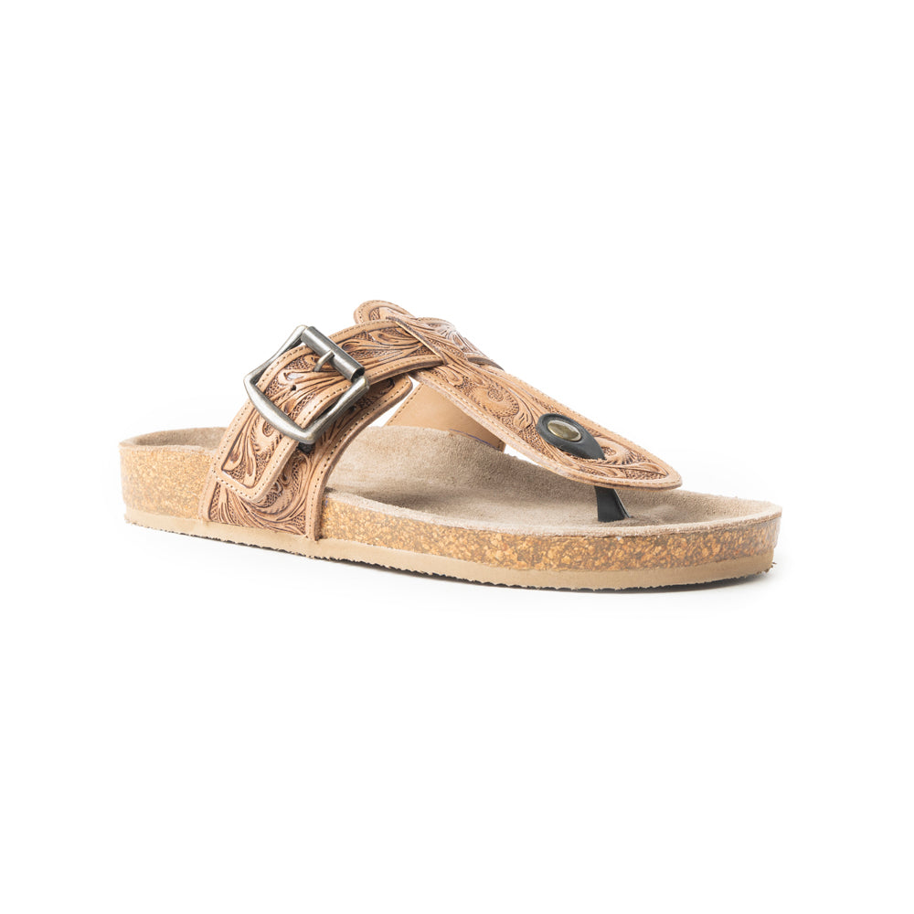 MYRA BALINDA RIDGE HAND-TOOLED LEATHER T-STRAP FLATS - WESTERN EMBOSSED Shoes