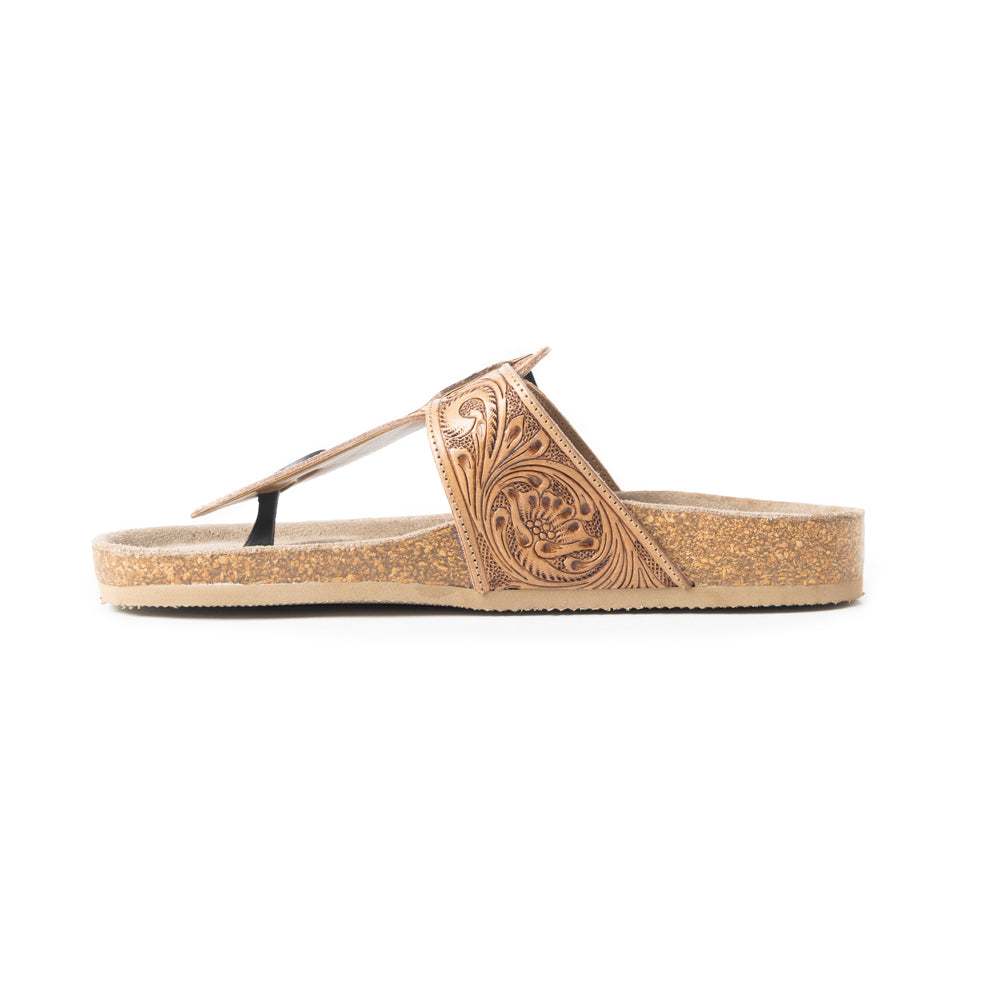 MYRA BALINDA RIDGE HAND-TOOLED LEATHER T-STRAP FLATS - WESTERN EMBOSSED Shoes