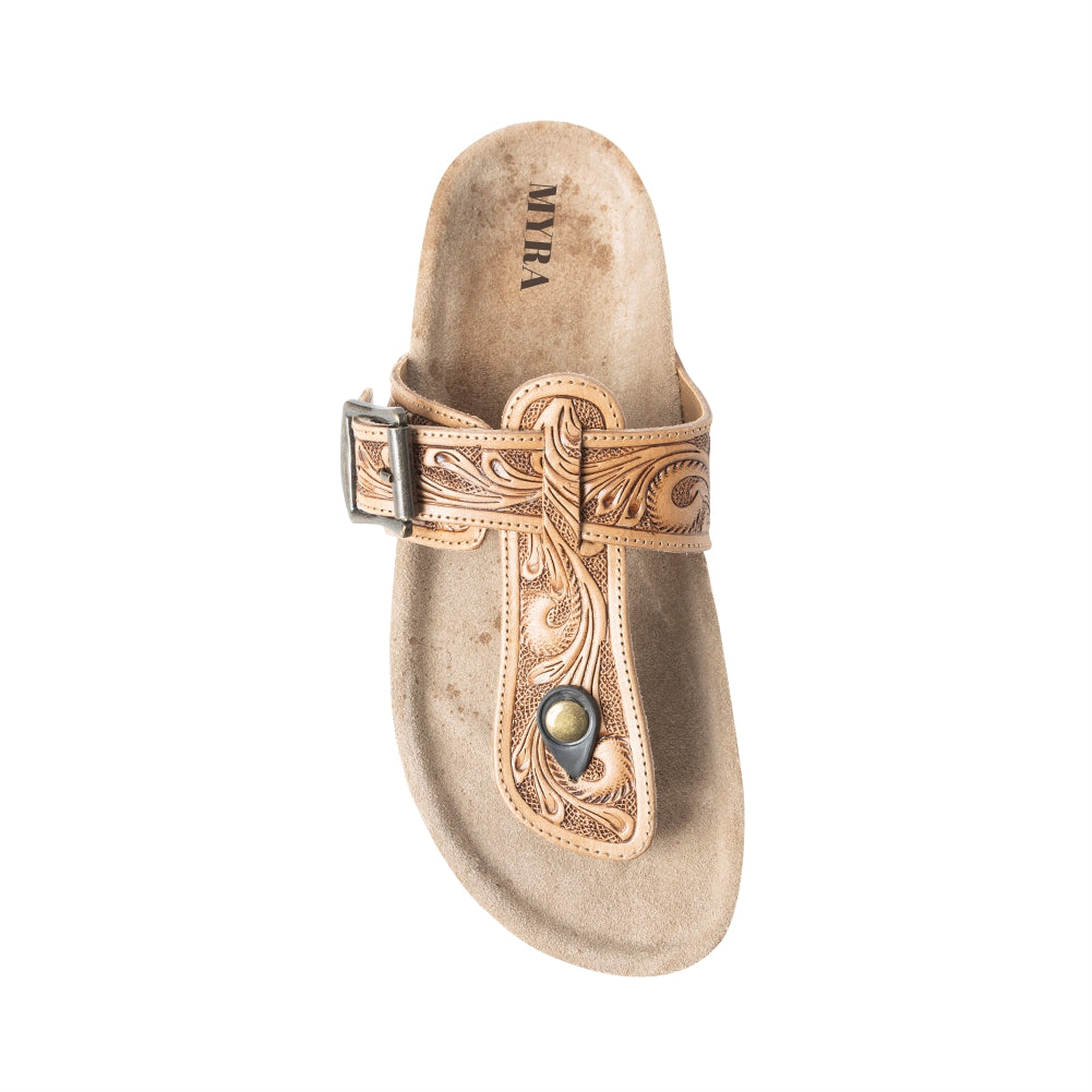 MYRA BALINDA RIDGE HAND-TOOLED LEATHER T-STRAP FLATS - WESTERN EMBOSSED Shoes