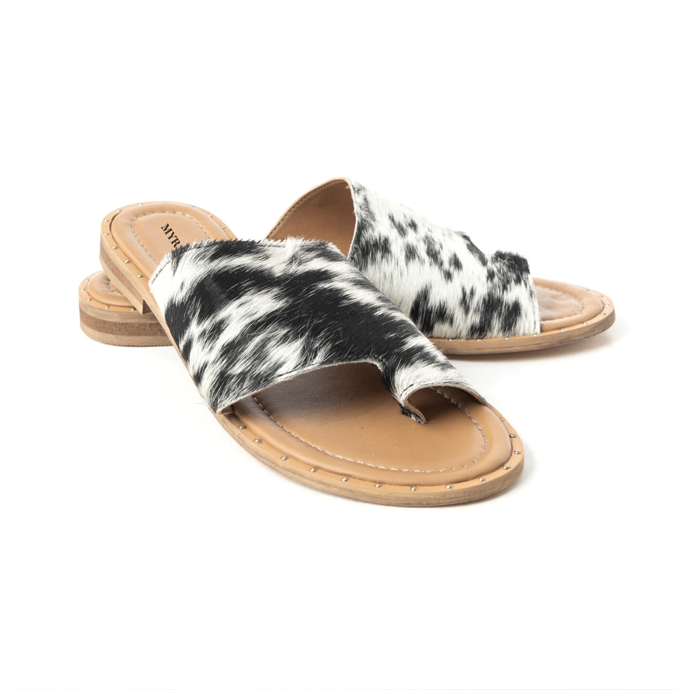 MYRA KIMMEE TRAIN HAIR-ON LEATHER SANDALS - OPEN TOE FLATS Sandals & Slippers