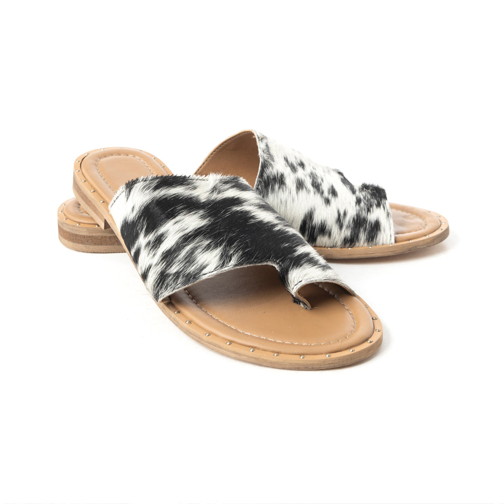 MYRA KIMMEE TRAIN HAIR-ON LEATHER SANDALS - OPEN TOE FLATS Sandals & Slippers