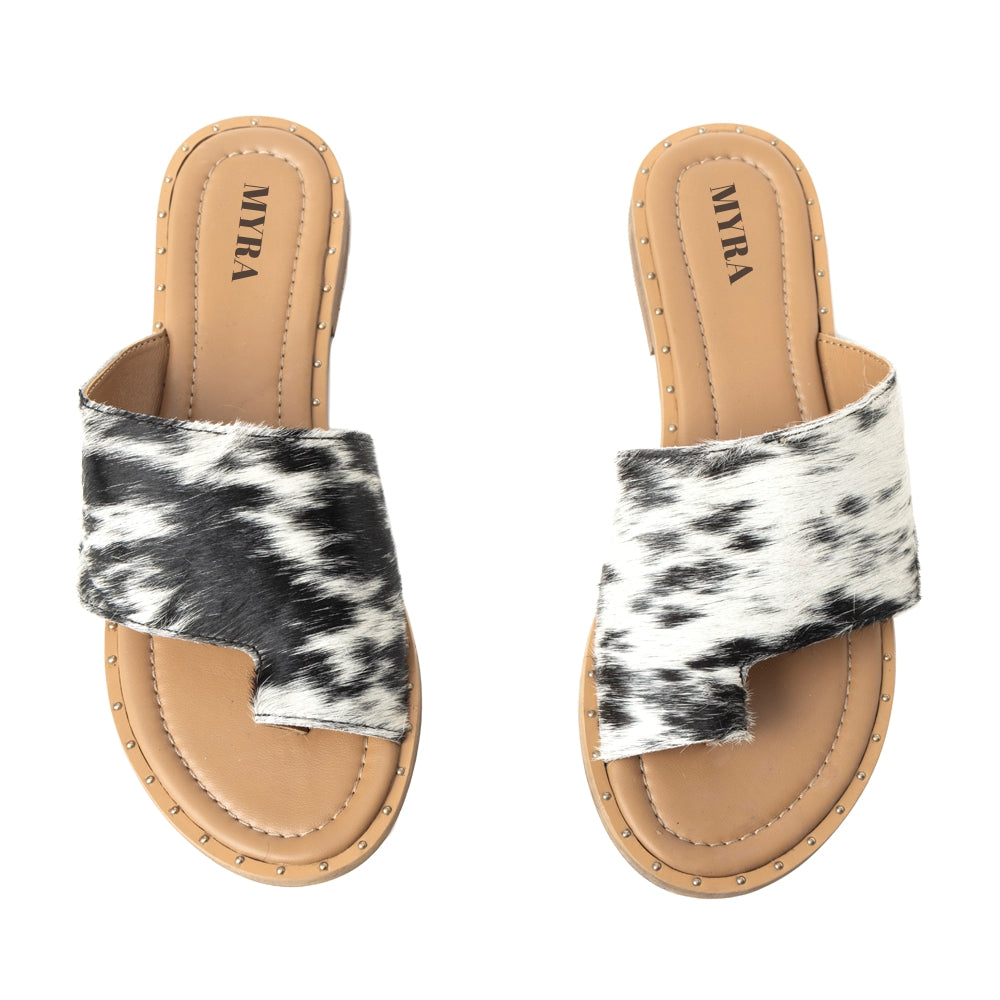 MYRA KIMMEE TRAIN HAIR-ON LEATHER SANDALS - OPEN TOE FLATS Sandals & Slippers