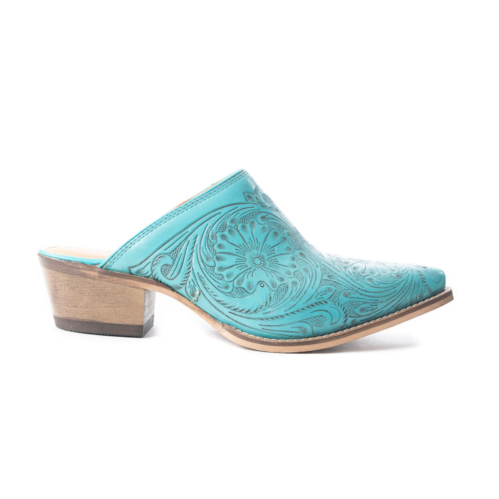 VALERIA HAND-TOOLD MULES IN TURQUOISE Shoes