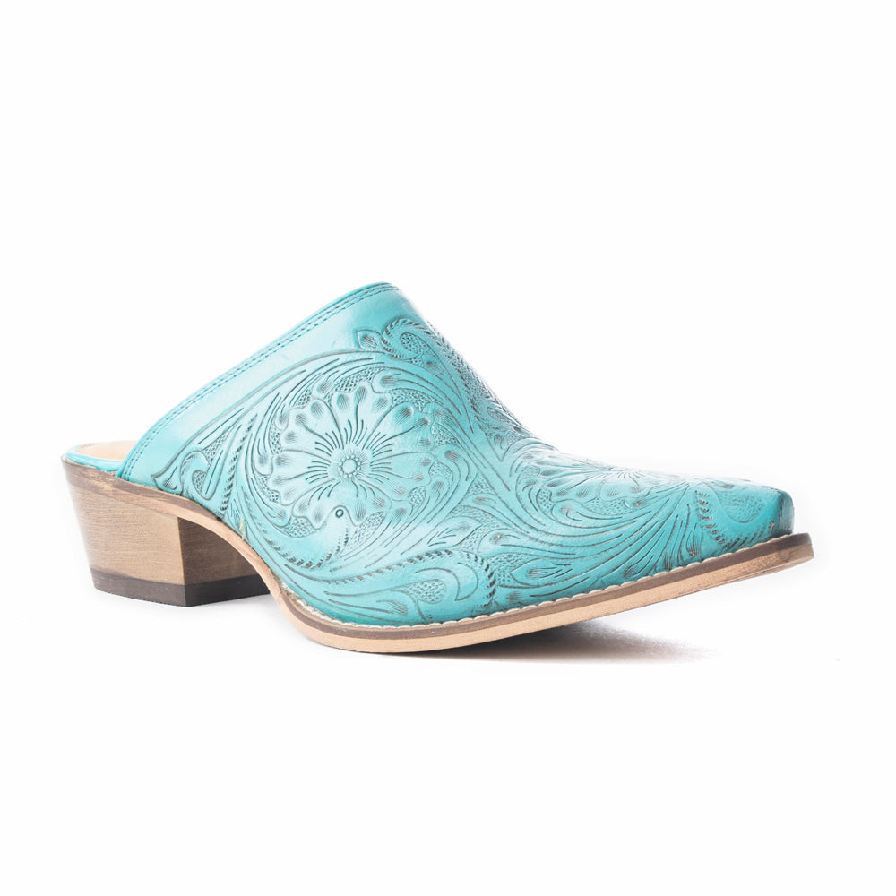 VALERIA HAND-TOOLD MULES IN TURQUOISE Shoes