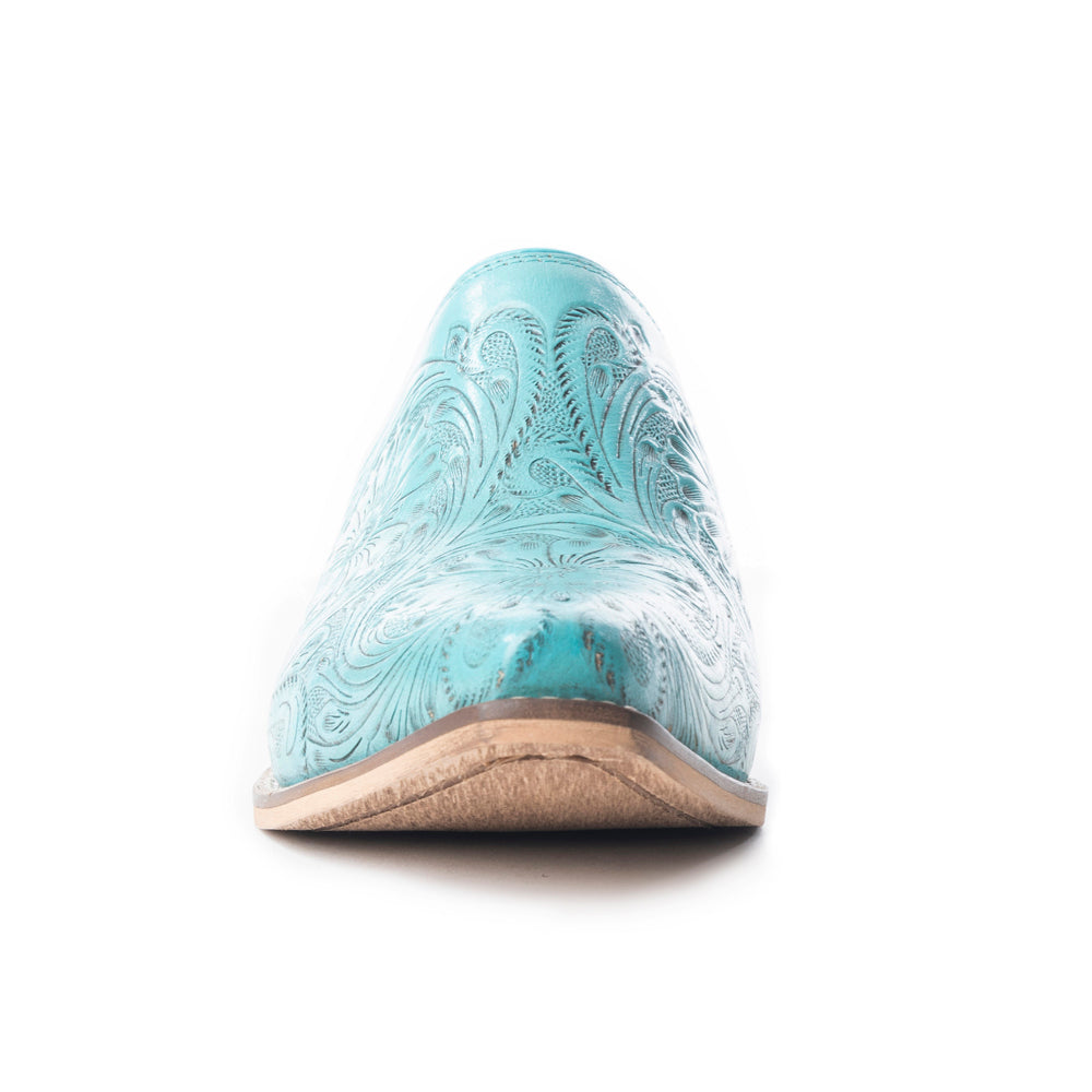 VALERIA HAND-TOOLD MULES IN TURQUOISE Shoes