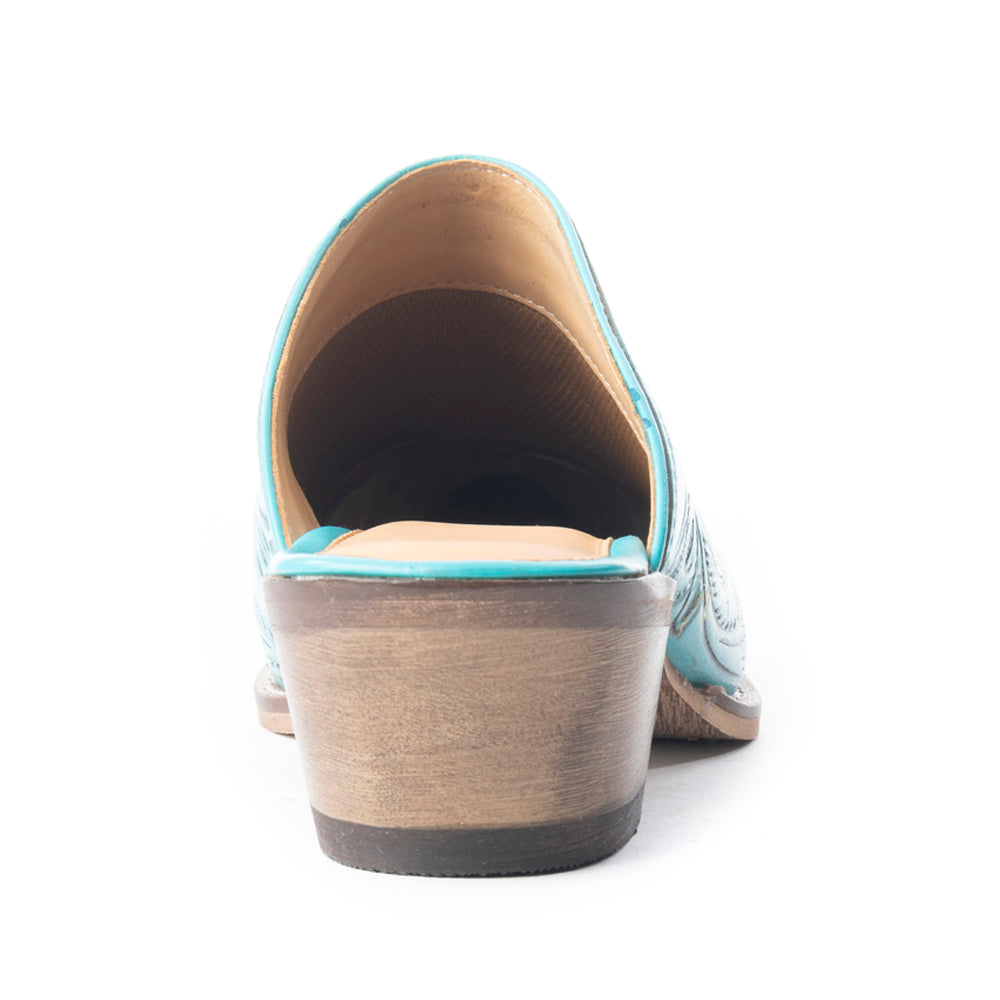 VALERIA HAND-TOOLD MULES IN TURQUOISE Shoes