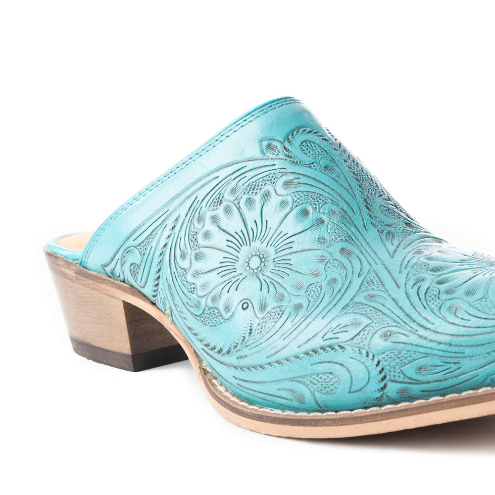 VALERIA HAND-TOOLD MULES IN TURQUOISE Shoes