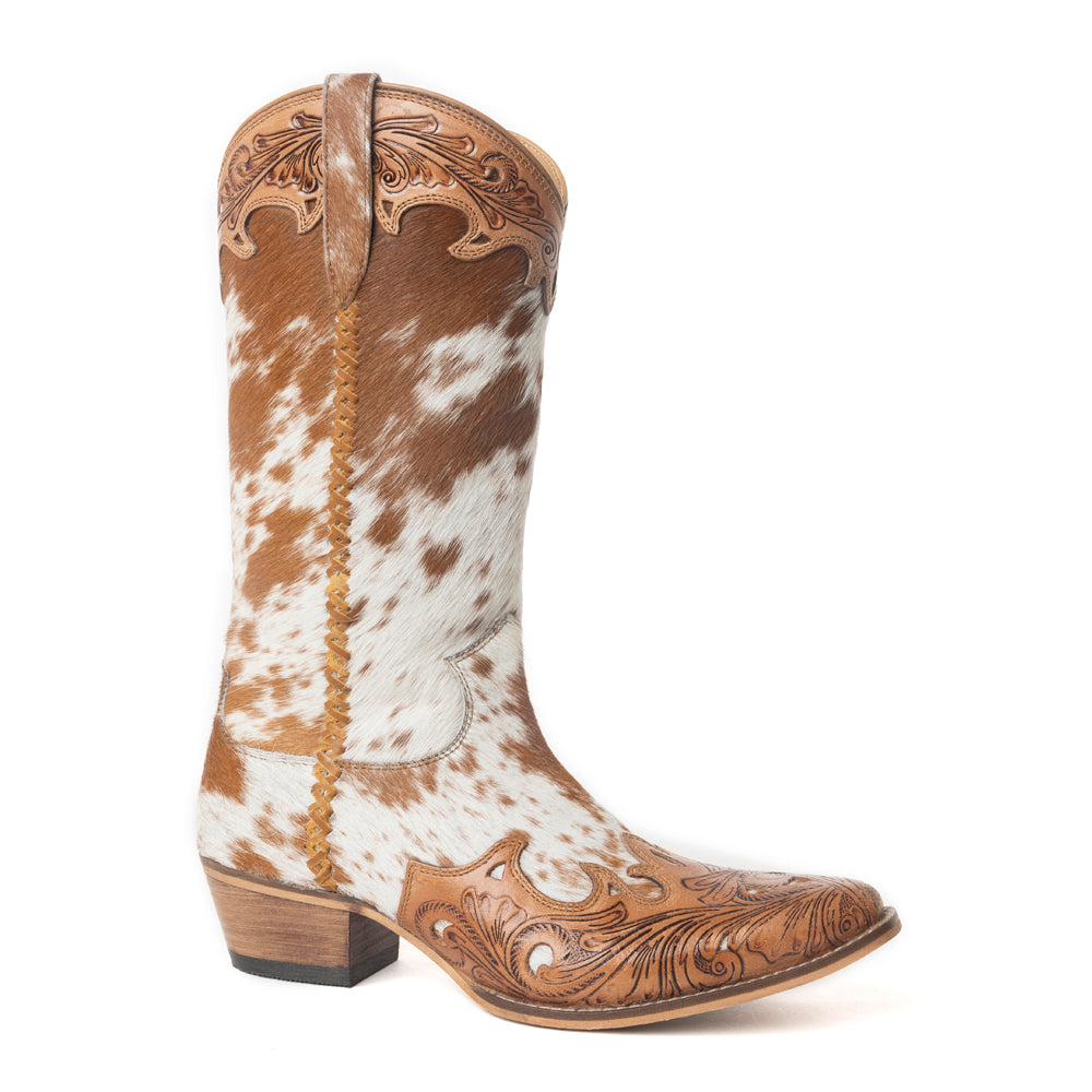 DAKOTA DUST HAND TOOLED BOOTS IN TAN AND WHITE BOOTS