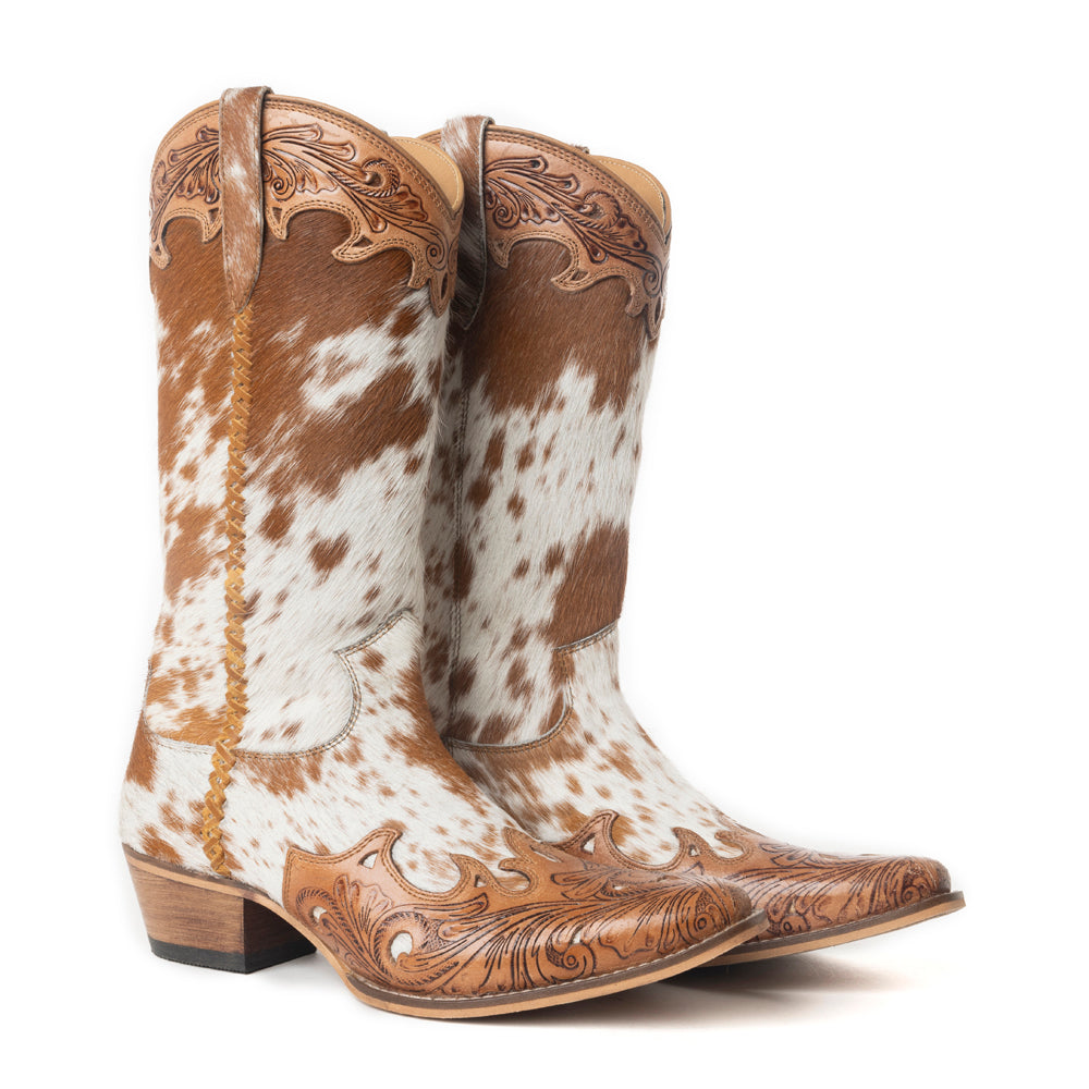 DAKOTA DUST HAND TOOLED BOOTS IN TAN AND WHITE BOOTS