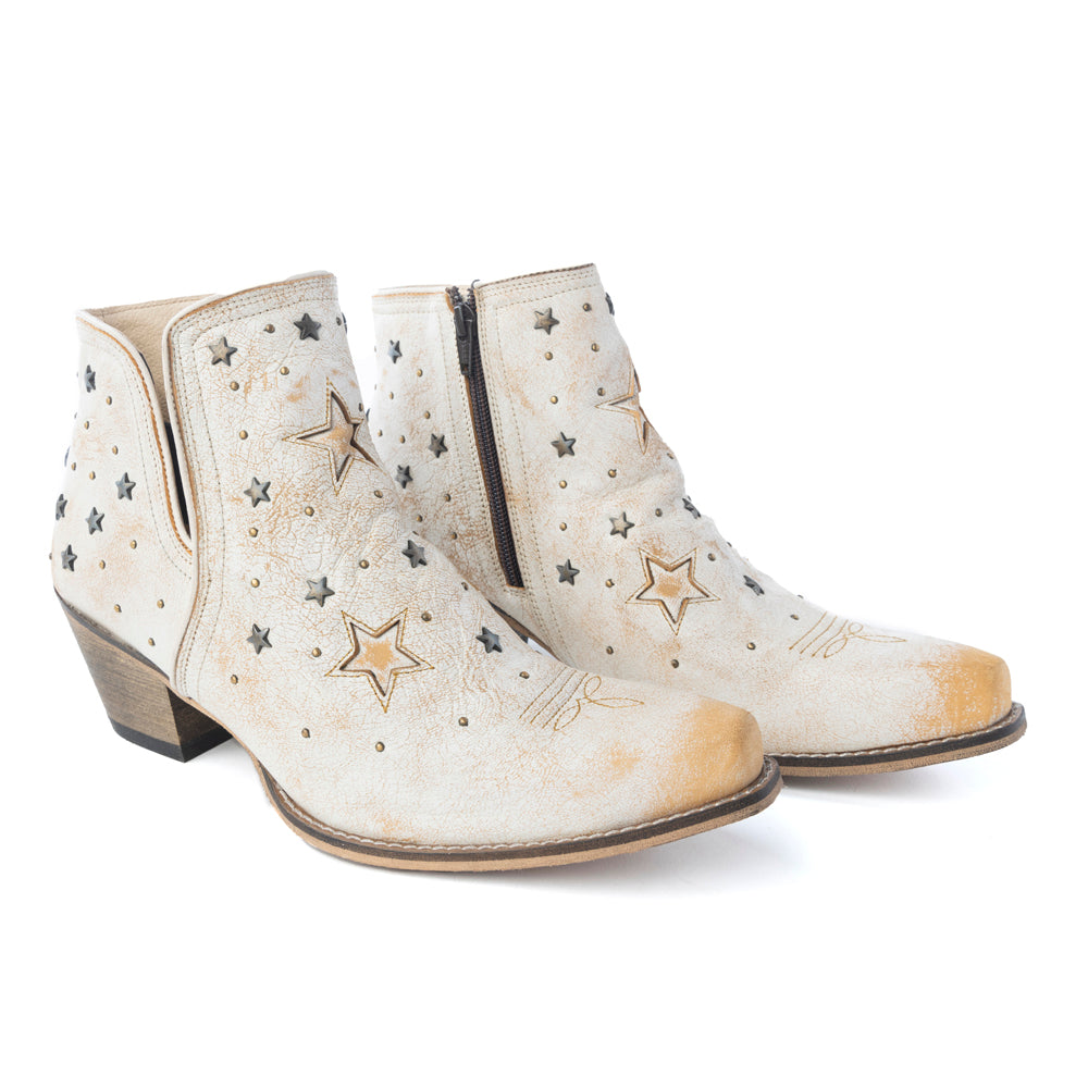 CELESTIAL STARDUST WESTERN BOOTIES IN WHITE Shoes
