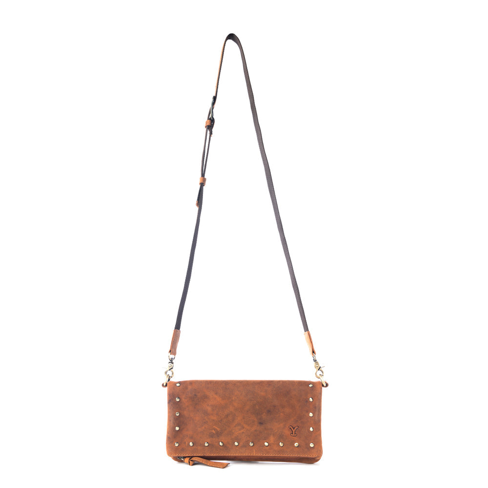 MYRA YELLOWSTONE PALISADE CLUTCH BAG WITH RIVETS IN AMBER Bags