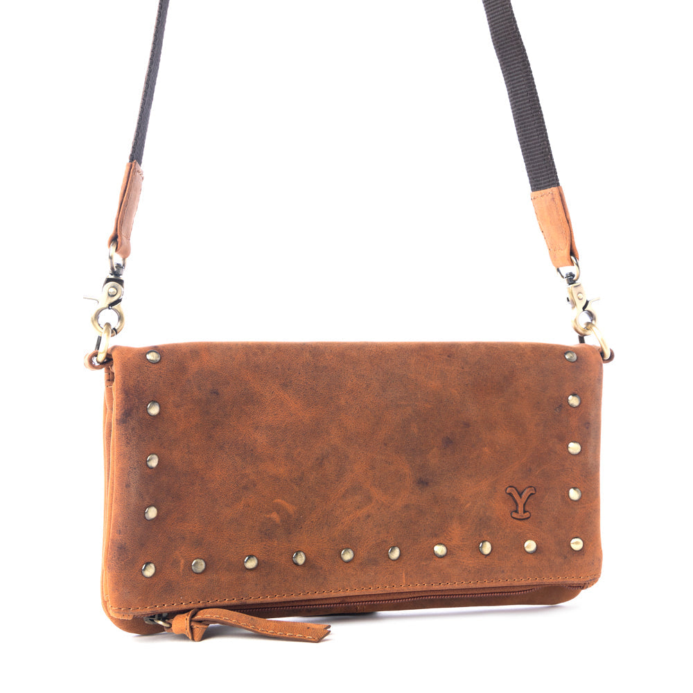 MYRA YELLOWSTONE PALISADE CLUTCH BAG WITH RIVETS IN AMBER Bags