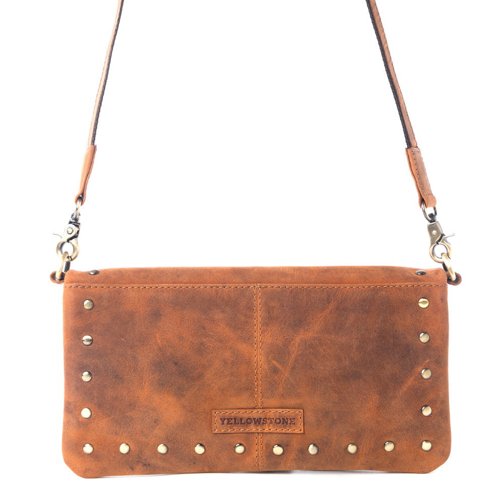 MYRA YELLOWSTONE PALISADE CLUTCH BAG WITH RIVETS IN AMBER Bags