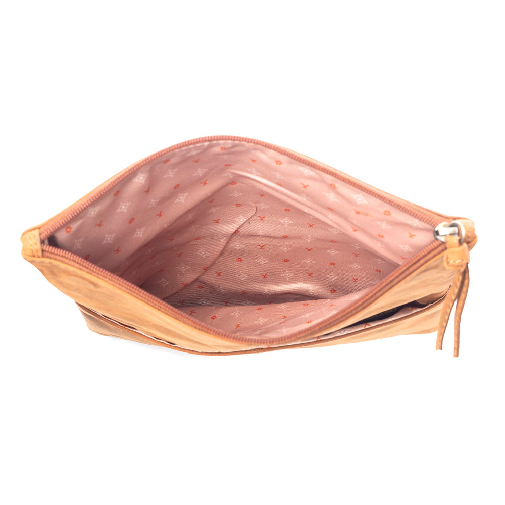 MYRA YELLOWSTONE PALISADE CLUTCH BAG WITH RIVETS IN AMBER Bags