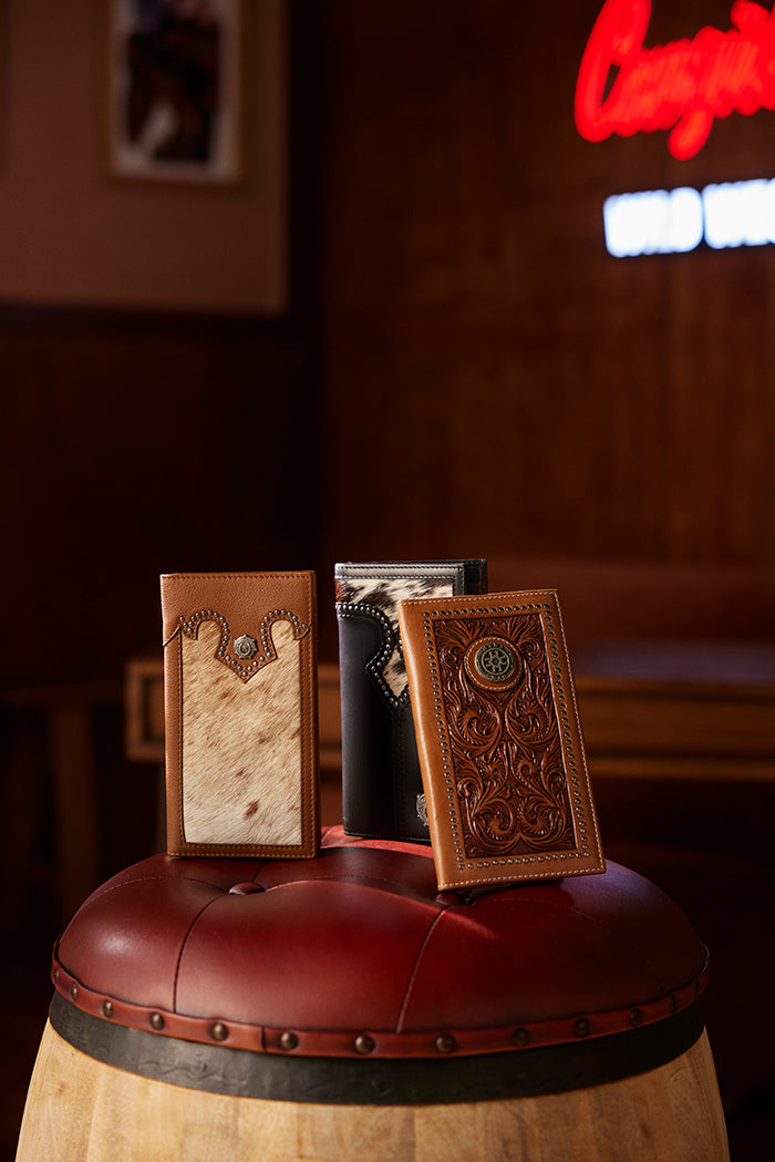 MYRA FRONTIER MARK HAIRON LEATHER WALLET FOR MEN IN DUSTHORN BLACK Wallets