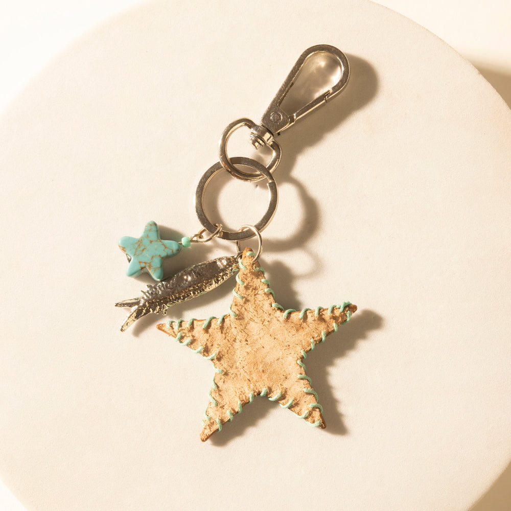 Myra Moonlight Bay Star Handtooled Leather Key Fob in Amber Turquoise Accessories