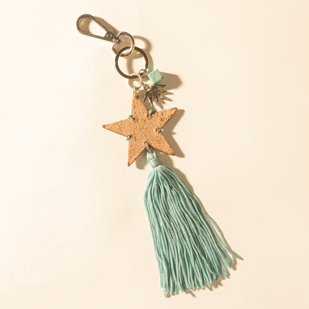 MYRA WESTERN SKY BEADED FRINGE HANDTOOLED LEATHER KEY FOB