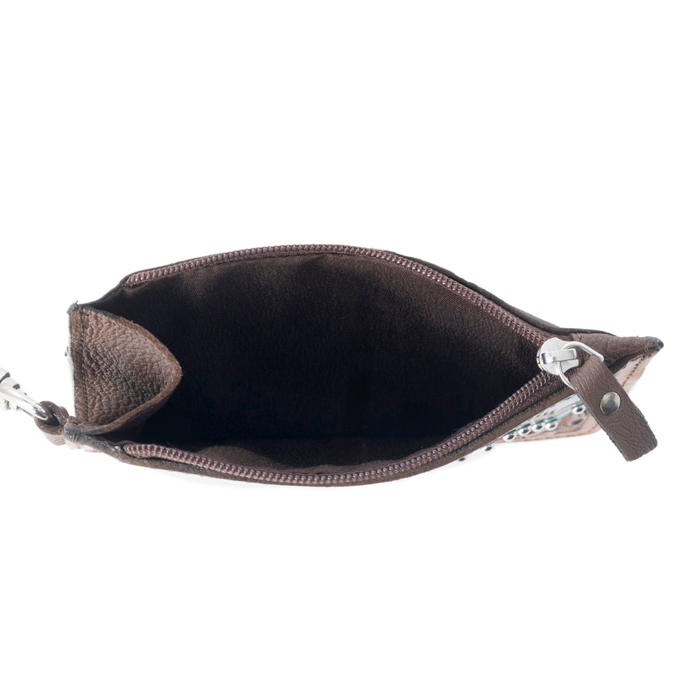 MYRA HAND SEWN WESTERN CARD HOLDER IN BROWN AND TURQUOISE