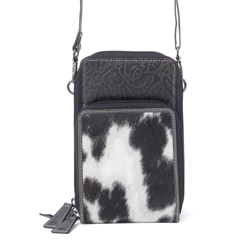 Myra Rustler Ridge Embossed Leather Hairon Sling Bag in Slate Smoke Bags