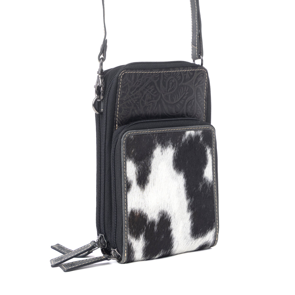 Myra Rustler Ridge Embossed Leather Hairon Sling Bag in Slate Smoke Bags