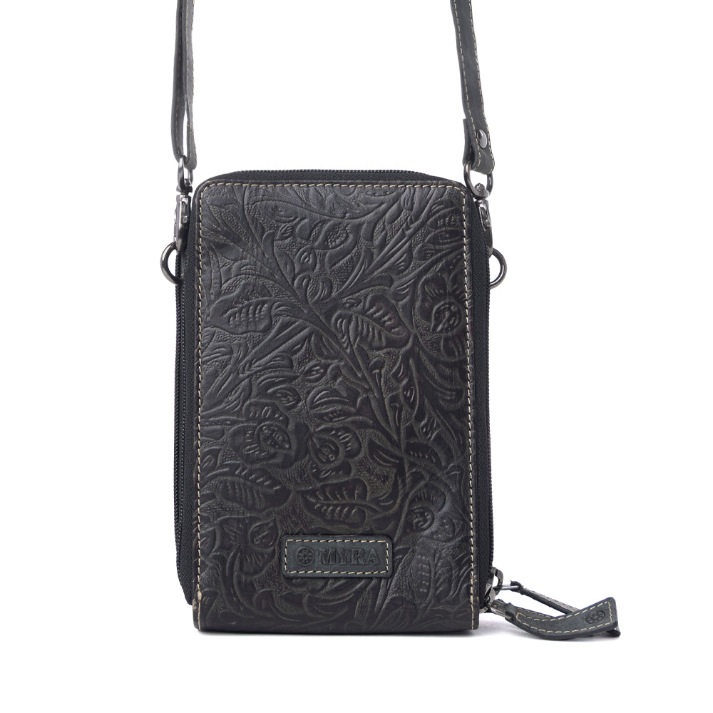 Myra Rustler Ridge Embossed Leather Hairon Sling Bag in Slate Smoke Bags