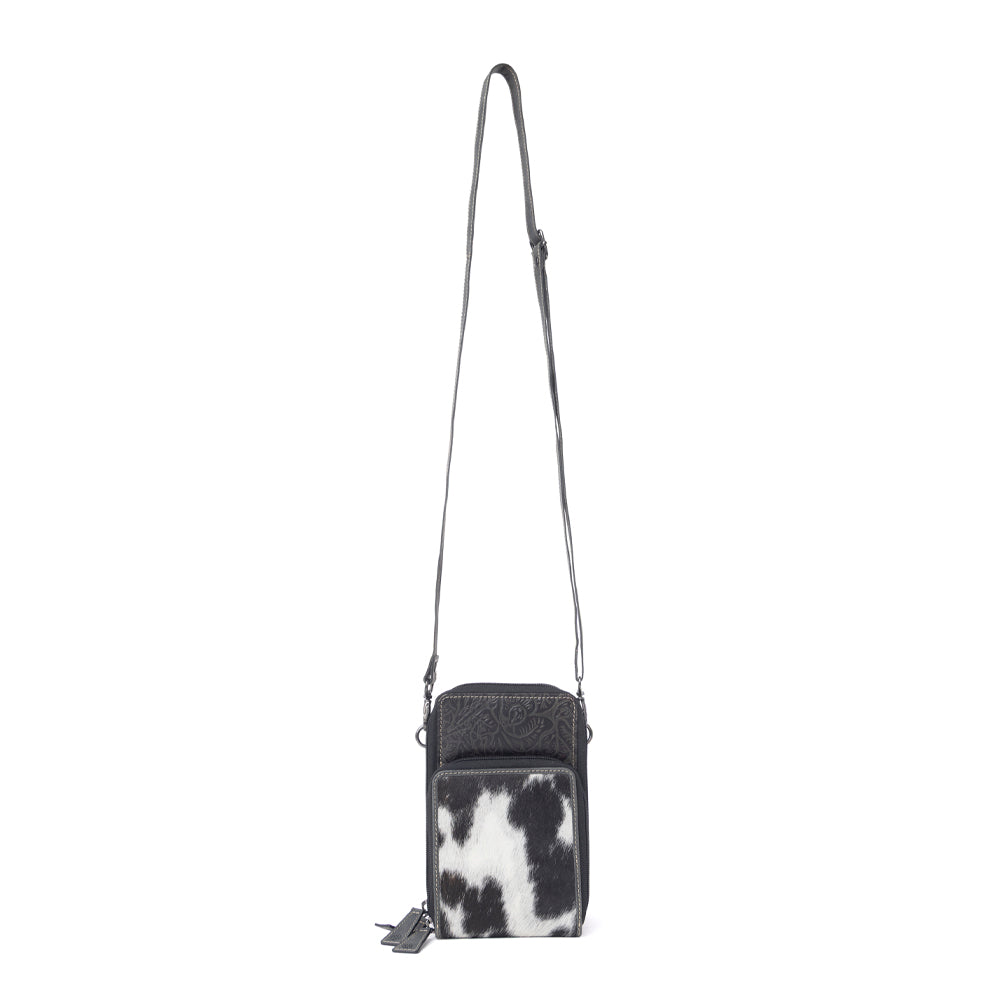 Myra Rustler Ridge Embossed Leather Hairon Sling Bag in Slate Smoke Bags