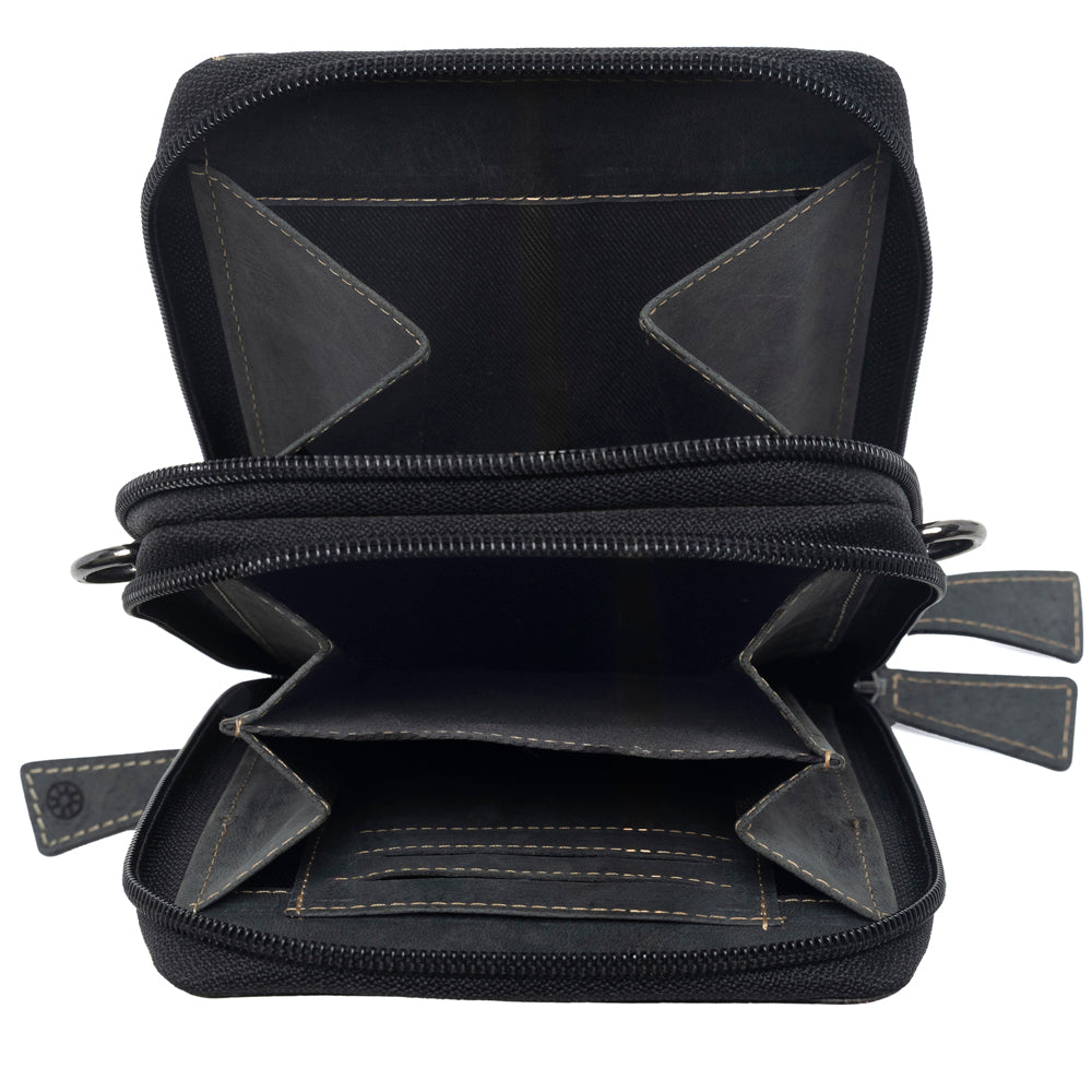 Myra Rustler Ridge Embossed Leather Hairon Sling Bag in Slate Smoke Bags