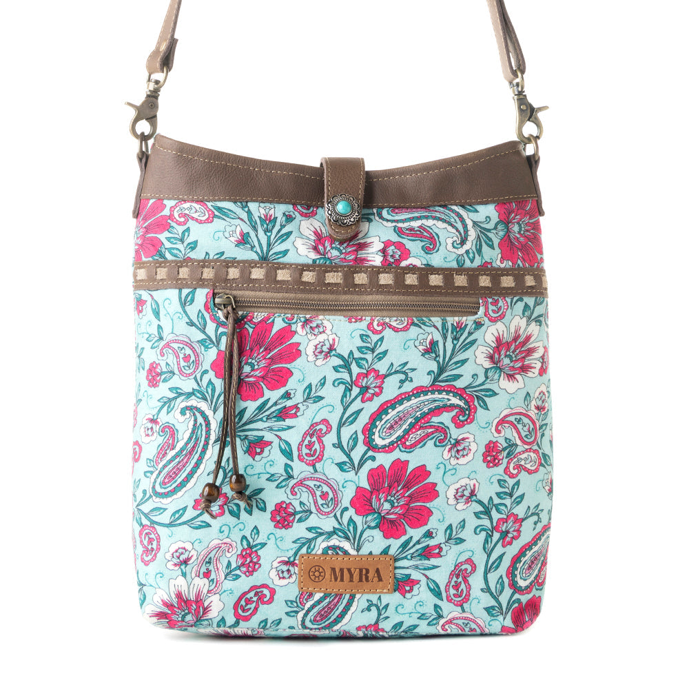 Myra Aspendale upcycled canvas Bag for Women Blue with leather details Up-Cycled Canvas Bag