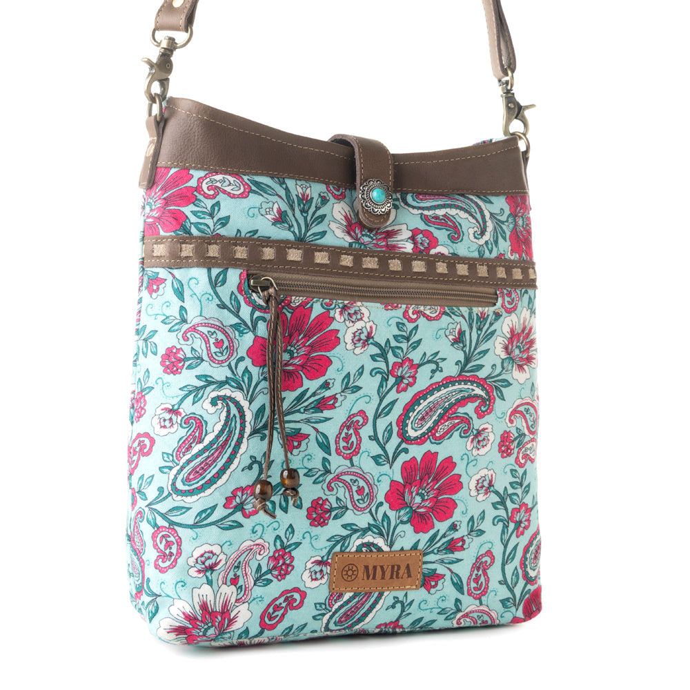 Myra Aspendale upcycled canvas Bag for Women Blue with leather details Up-Cycled Canvas Bag